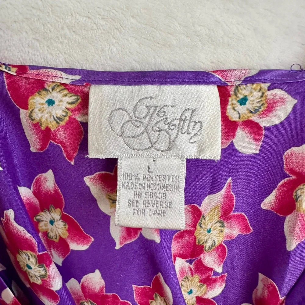 Vintage Go‎ Softly Purple Floral Slip Dress Nightgown Women L Large Satin Mini